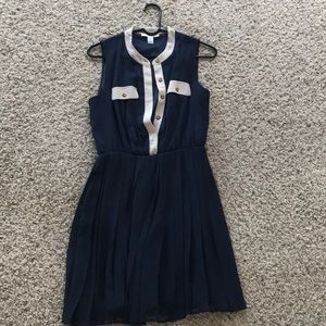 Navy and cream sleeveless dress